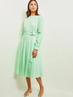 Outlet Midi Drop Waist Dress - Pointelle Stripe Mixed Media Dresses