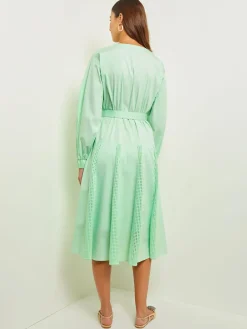 Outlet Midi Drop Waist Dress - Pointelle Stripe Mixed Media Dresses