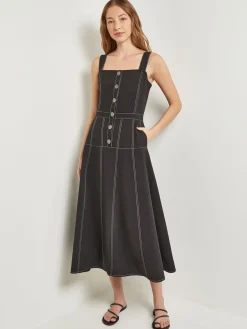Discount Midi Fit & Flare Dress - Button Front Woven Dresses