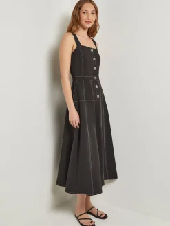 Discount Midi Fit & Flare Dress - Button Front Woven Dresses