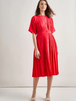 Clearance Midi Fit & Flare Dress - Hand Pleated Woven Dresses