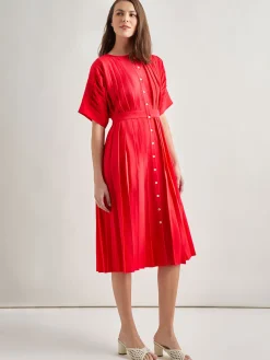 Clearance Midi Fit & Flare Dress - Hand Pleated Woven Dresses