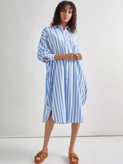 Outlet Midi Oversized Shirtdress - Striped Woven Dresses