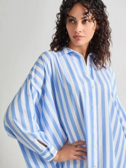 Outlet Midi Oversized Shirtdress - Striped Woven Dresses