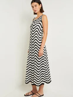 Discount Midi Sheath Dress - Chevron Hem Intarsia Knit Dresses