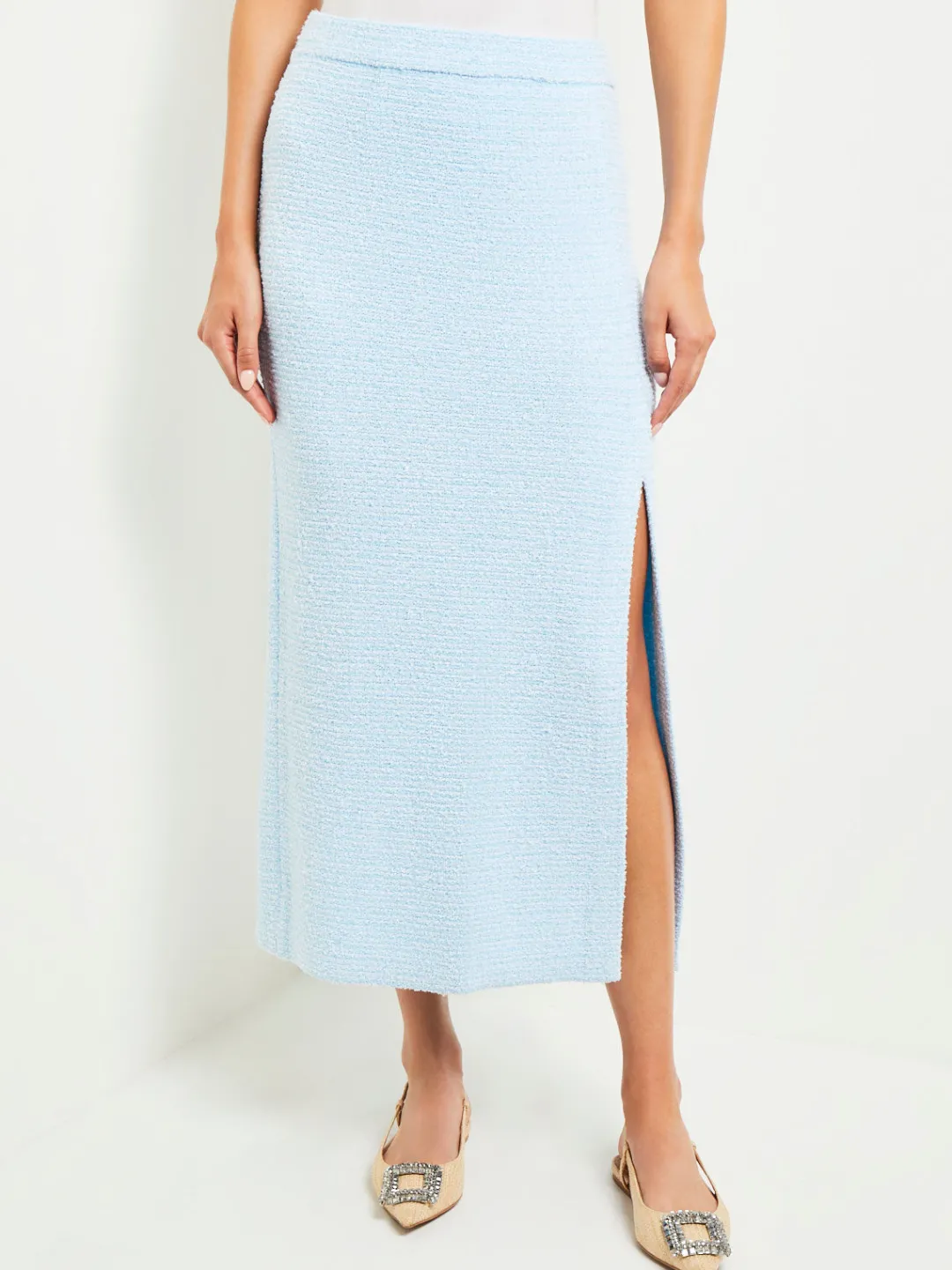 Clearance Midi Straight Skirt - Side Slit Tweed Knit Skirts