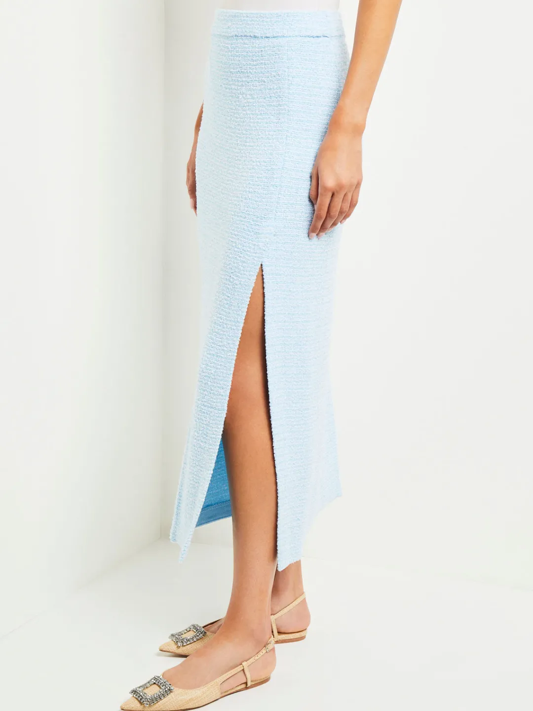 Clearance Midi Straight Skirt - Side Slit Tweed Knit Skirts