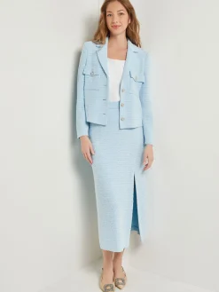 Clearance Midi Straight Skirt - Side Slit Tweed Knit Skirts