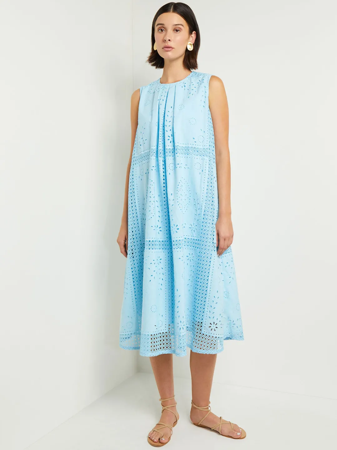 Online Midi Tent Dress - Sleeveless Eyelet Detailed Woven Dresses