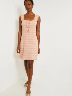 New Mini A-Line Dress - Fringe Trim Tweed Knit Dresses