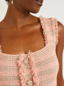 New Mini A-Line Dress - Fringe Trim Tweed Knit Dresses