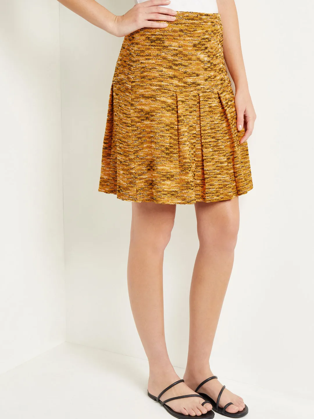 Discount Mini A-Line Skirt - Pleated Tweed Knit Skirts