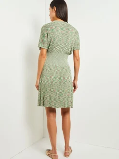 Online Mini Fit & Flare Dress - V-Neck Pleated Knit Dresses