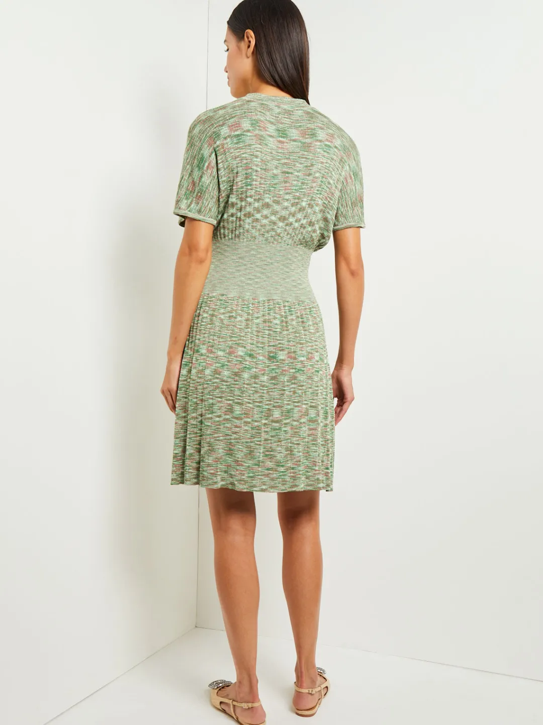 Online Mini Fit & Flare Dress - V-Neck Pleated Knit Dresses