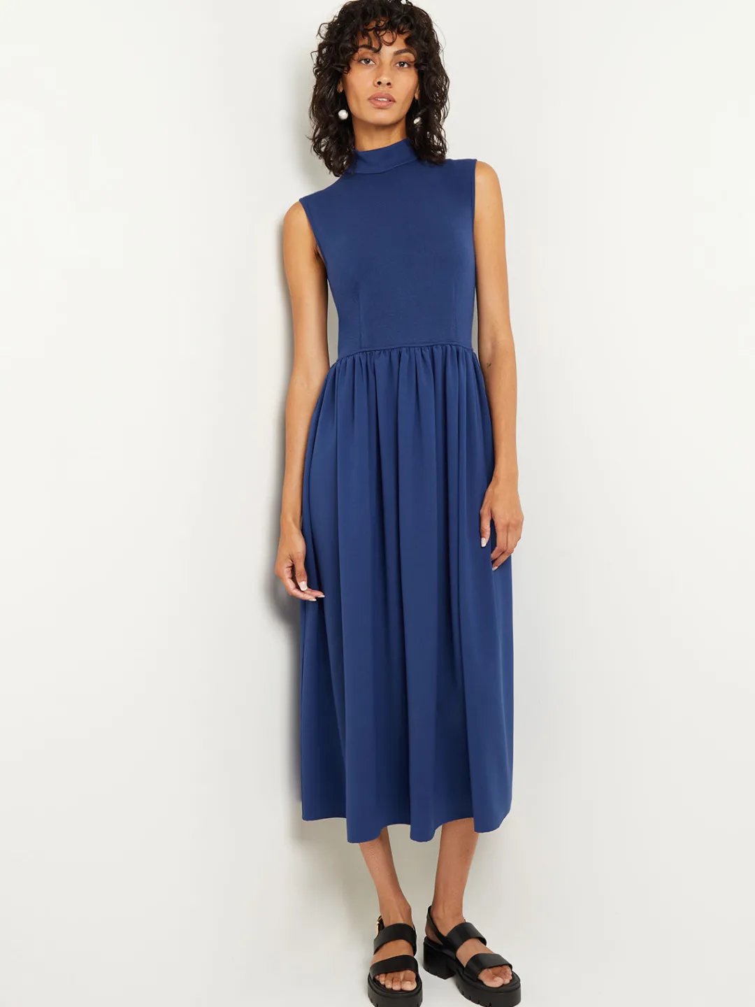 Best Mixed Media Fit-and-Flare Sleeveless Midi Dress Dresses