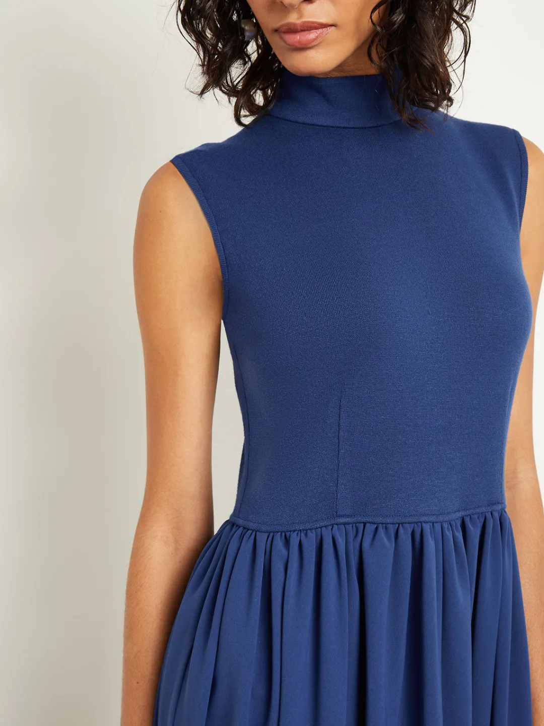 Best Mixed Media Fit-and-Flare Sleeveless Midi Dress Dresses