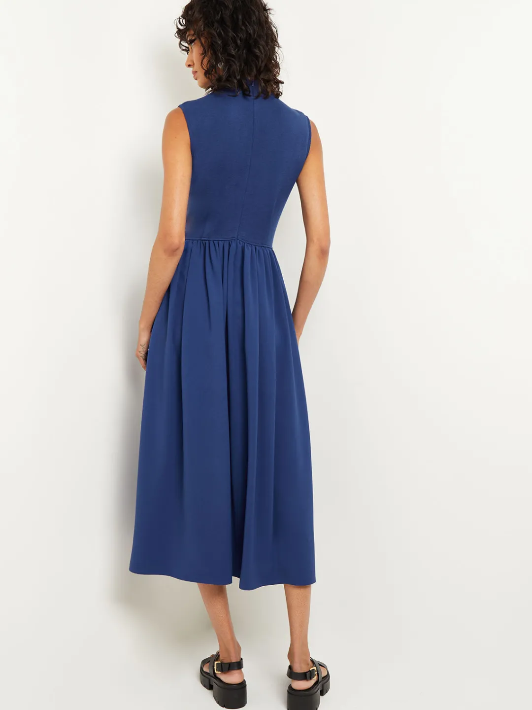 Best Mixed Media Fit-and-Flare Sleeveless Midi Dress Dresses