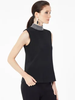 Discount Mock Neck Embroidered Trim Knit Tank Top Tops & Tees|Tanks