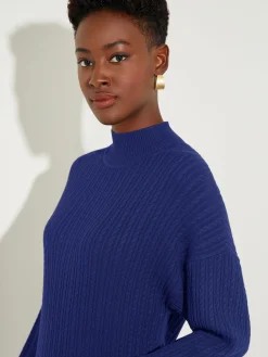 Outlet Mock Neck Soft Cable Knit Sweater Dress Dresses