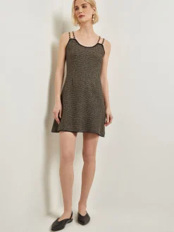 Discount Modern Fit A-Line Curb Chain Double Strap Knit Mini Dress Dresses