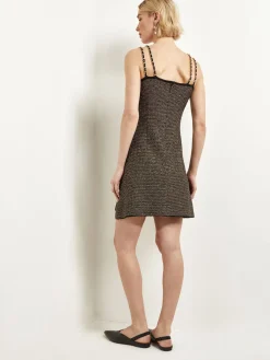 Discount Modern Fit A-Line Curb Chain Double Strap Knit Mini Dress Dresses