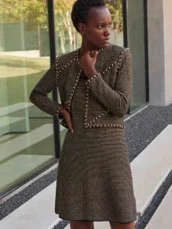 Discount Modern Fit A-Line Curb Chain Double Strap Knit Mini Dress Dresses