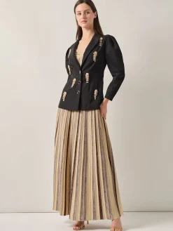 Fashion Modern Fit Beaded Applique Button Front Blazer Jackets & Coats