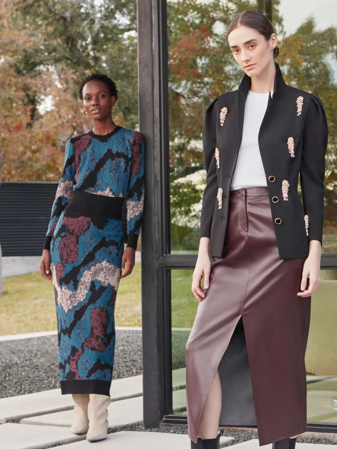 Fashion Modern Fit Beaded Applique Button Front Blazer Jackets & Coats