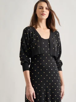 Fashion Modern Fit Cropped Gold Studded Soft Knit Cardigan Jackets & Coats