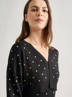 Fashion Modern Fit Cropped Gold Studded Soft Knit Cardigan Jackets & Coats