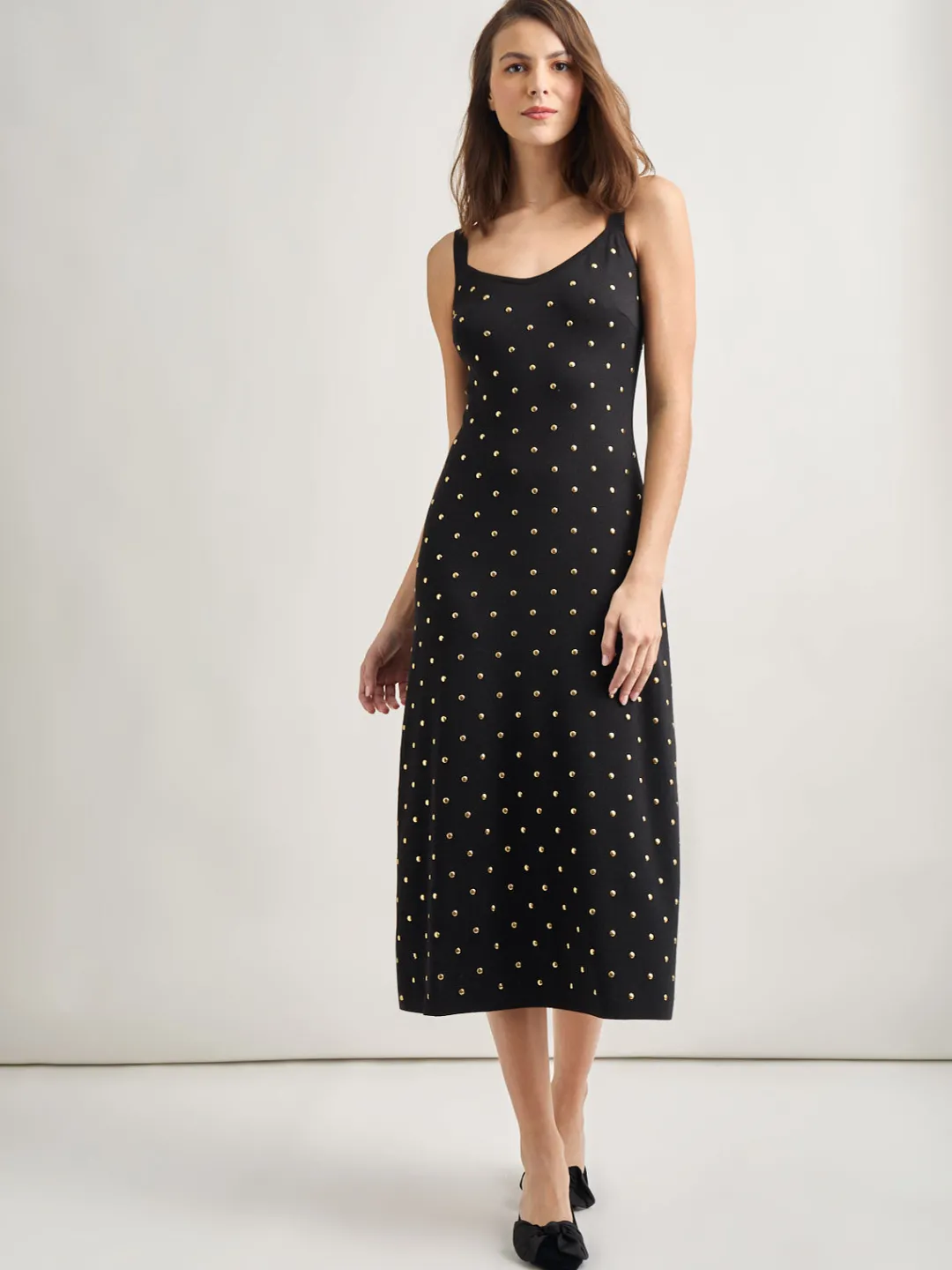 Discount Modern Fit Gold Stud Midi Soft Knit Tank Dress Dresses