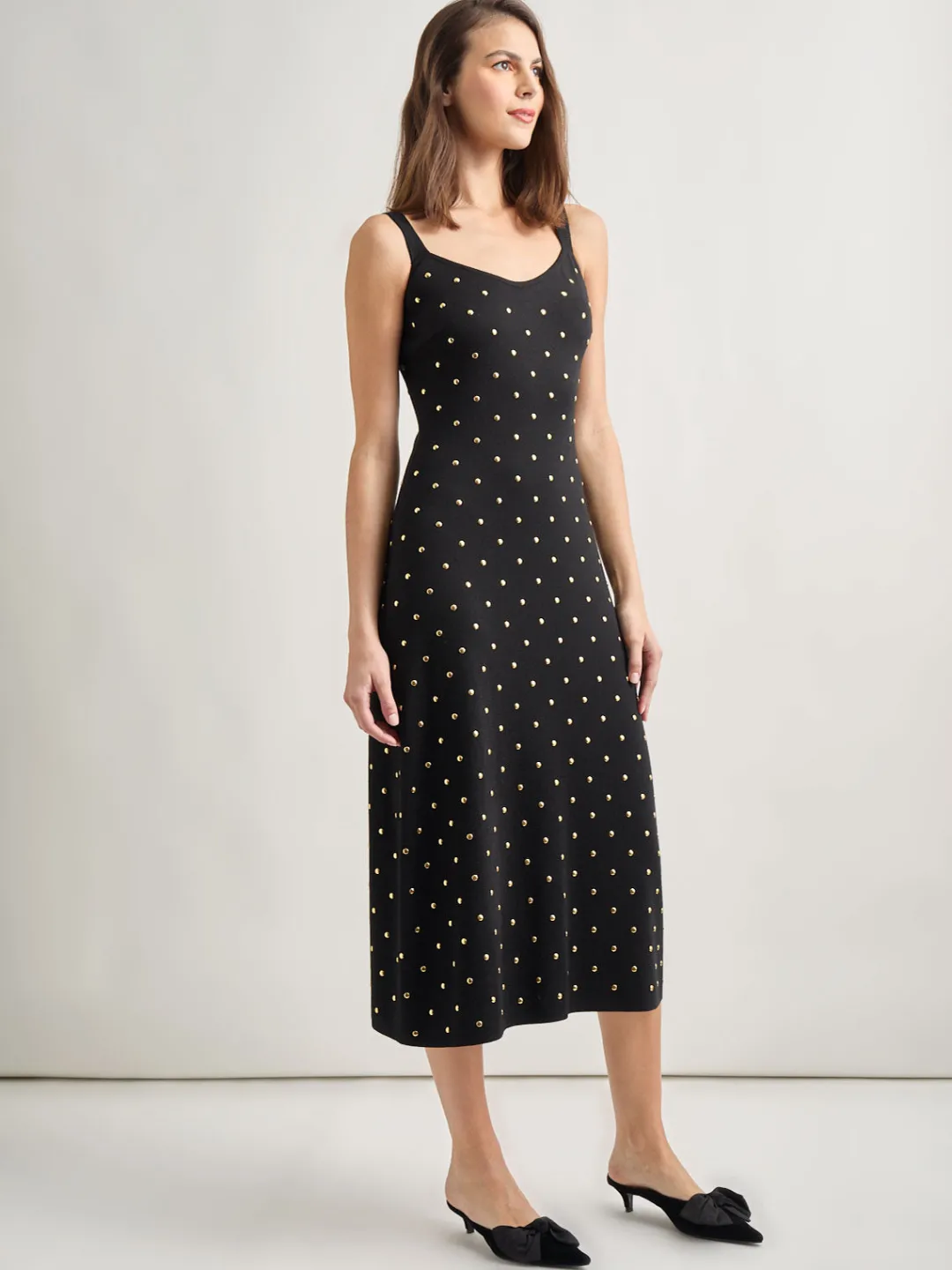 Discount Modern Fit Gold Stud Midi Soft Knit Tank Dress Dresses