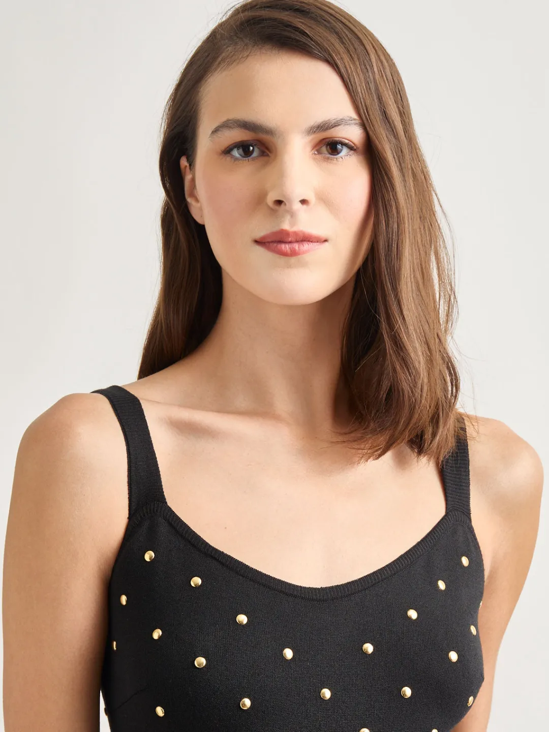 Discount Modern Fit Gold Stud Midi Soft Knit Tank Dress Dresses