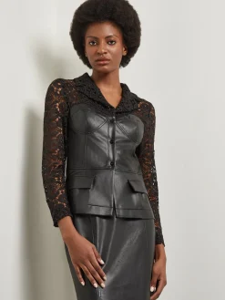 Sale Modern Fit Lace & Vegan Leather Corset Jacket Jackets & Coats
