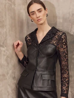 Sale Modern Fit Lace & Vegan Leather Corset Jacket Jackets & Coats