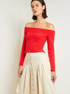 Outlet Modern Fit Off-The-Shoulder Burnout Knit Top Tops & Tees