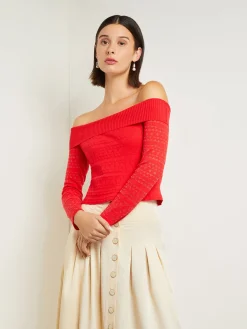 Outlet Modern Fit Off-The-Shoulder Burnout Knit Top Tops & Tees