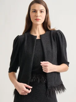 Clearance Modern Fit Ostrich Feather Trim Stretch Woven Jacket Jackets & Coats