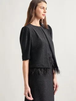Clearance Modern Fit Ostrich Feather Trim Stretch Woven Jacket Jackets & Coats