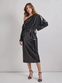 Outlet Modern Fit Sequin Novelty Woven Blouson Midi Dress Dresses