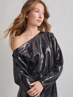 Outlet Modern Fit Sequin Novelty Woven Blouson Midi Dress Dresses