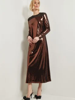 Fashion Modern Fit Sheer Shoulder Sequin A-Line Maxi Dress Dresses