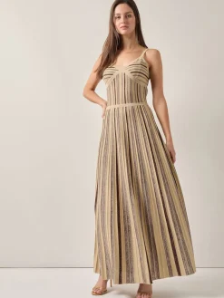 Outlet Modern Fit-and-Flare Lurex Striped Knit Maxi Dress Dresses