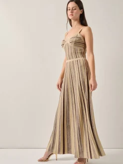 Outlet Modern Fit-and-Flare Lurex Striped Knit Maxi Dress Dresses