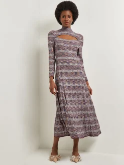 Best Modern Fit-and-Flare Melange Knit Cutout Maxi Dress Dresses