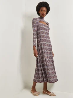 Best Modern Fit-and-Flare Melange Knit Cutout Maxi Dress Dresses