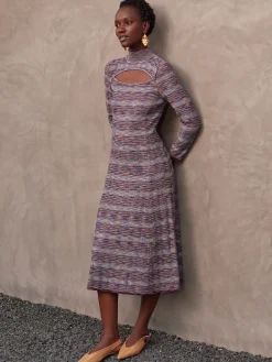 Best Modern Fit-and-Flare Melange Knit Cutout Maxi Dress Dresses