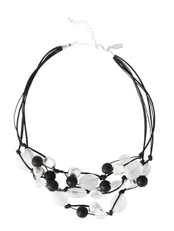 Fashion Multi-Cord Matte Black & White Crystal Necklace Accessories|Necklaces
