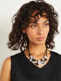 Fashion Multi-Cord Matte Black & White Crystal Necklace Accessories|Necklaces