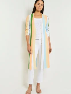 Outlet Open Neck Heritage Fit Jacket - Striped Intarsia Knit Fringe Hem Jackets & Coats